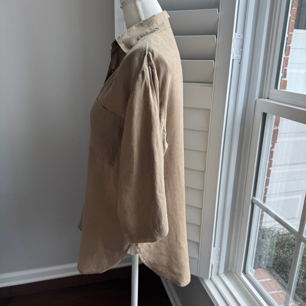 T AND N MIAMI Top Womens S Khaki 100% Baird Irish Handkerchief Linen Tunic VTG - Picture 5 of 11